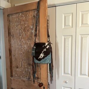 Myra Bag Brown and Turquoise Crossbody with Fringe